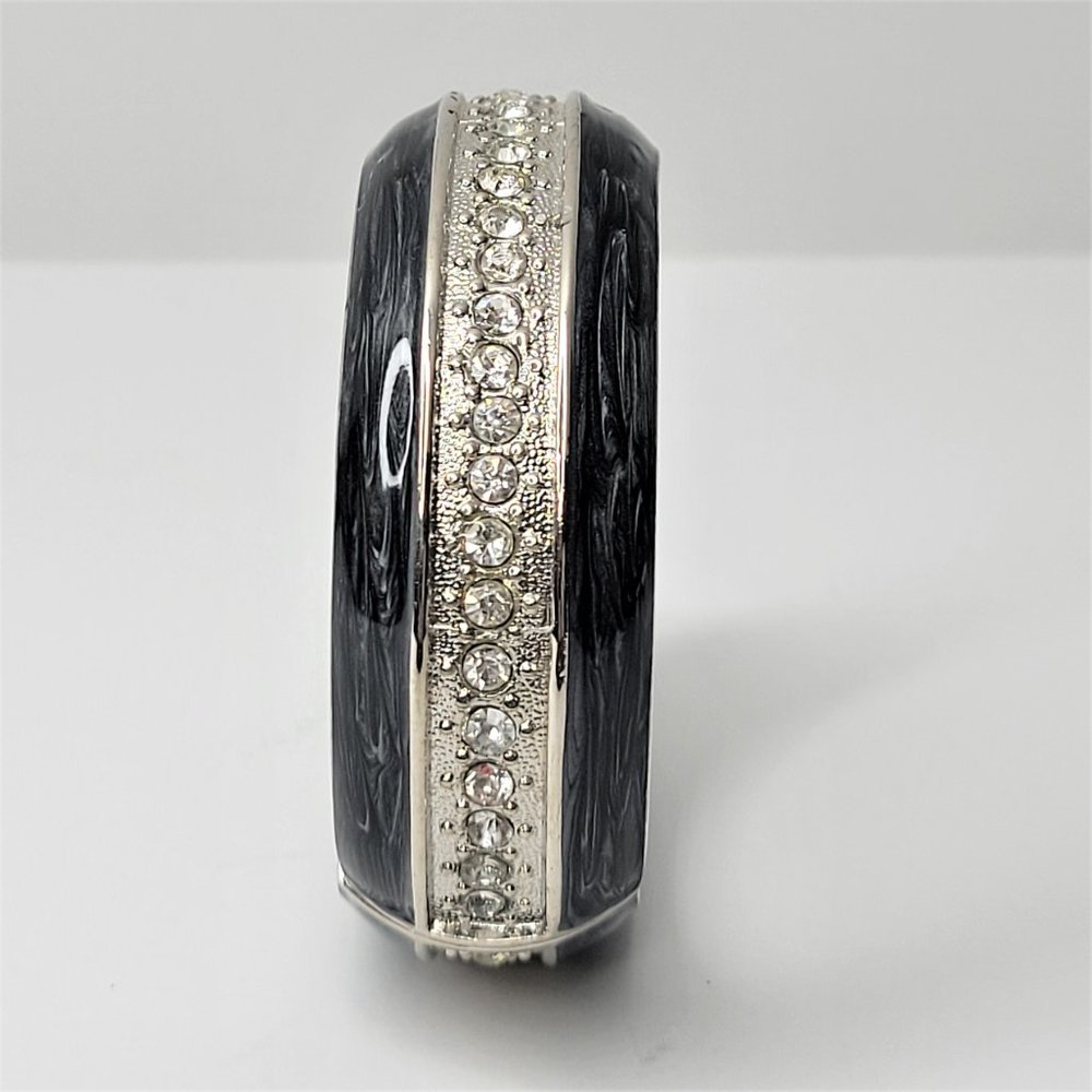Grey Enamel Wide Hinged Cuff Bangle Bracelet - image 5
